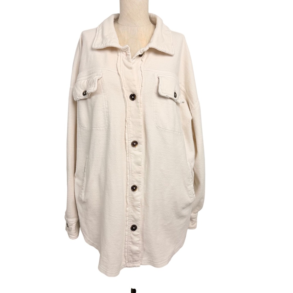 Free‎ People Ruby Jacket Cream Fleece Oversized Button Down Shacket Womens M